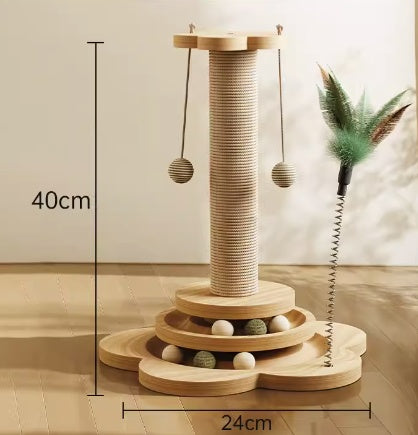 WOODEN CAT TURNTABLE TOY WITH SISAL SCRATCHING BOARD - Pet it