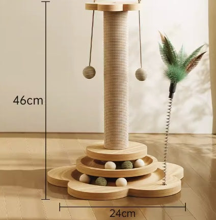 WOODEN CAT TURNTABLE TOY WITH SISAL SCRATCHING BOARD - Pet it