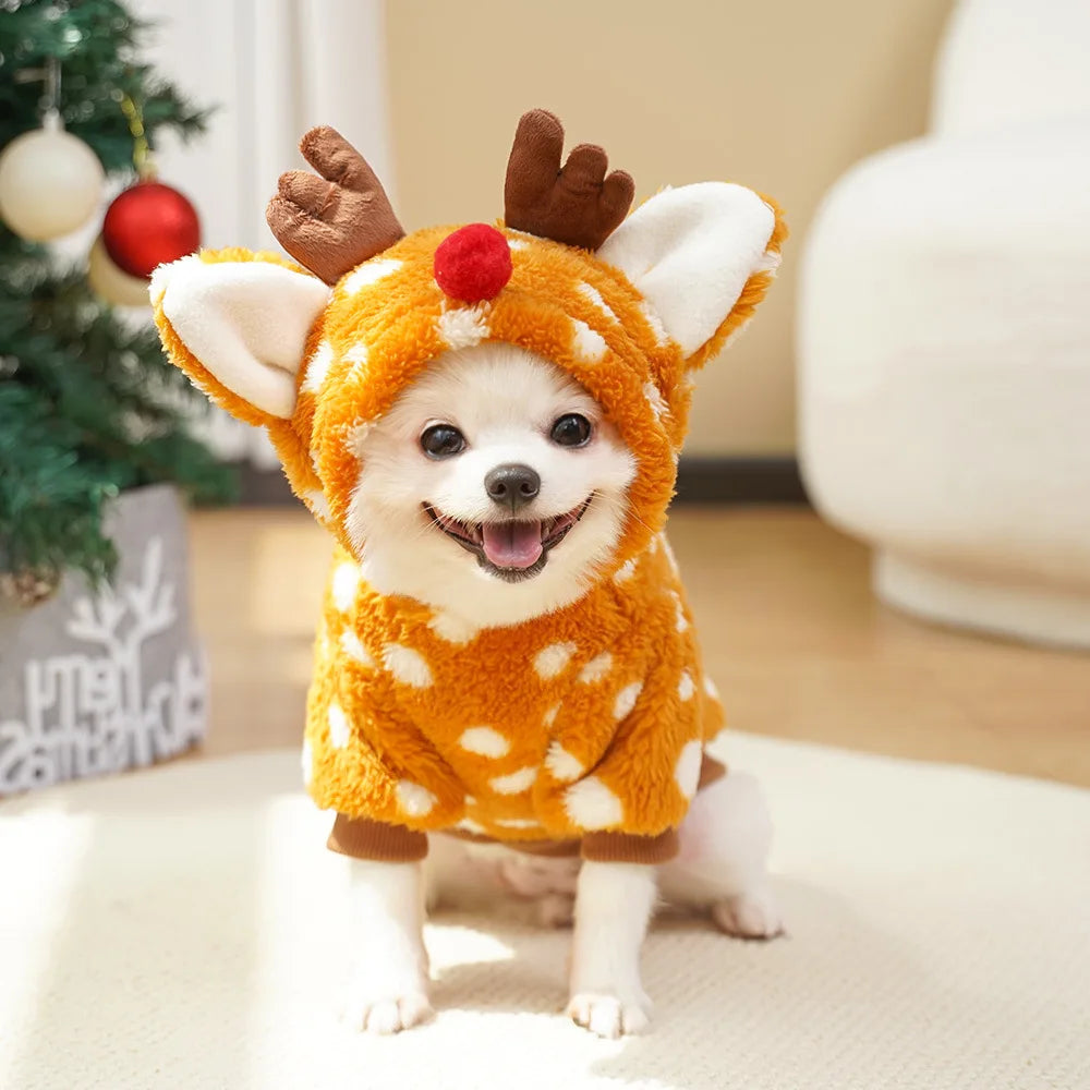 Cozy Christmas Elk Jumpsuit - Fleece Pajamas for Small & Medium Dogs and Cats ##