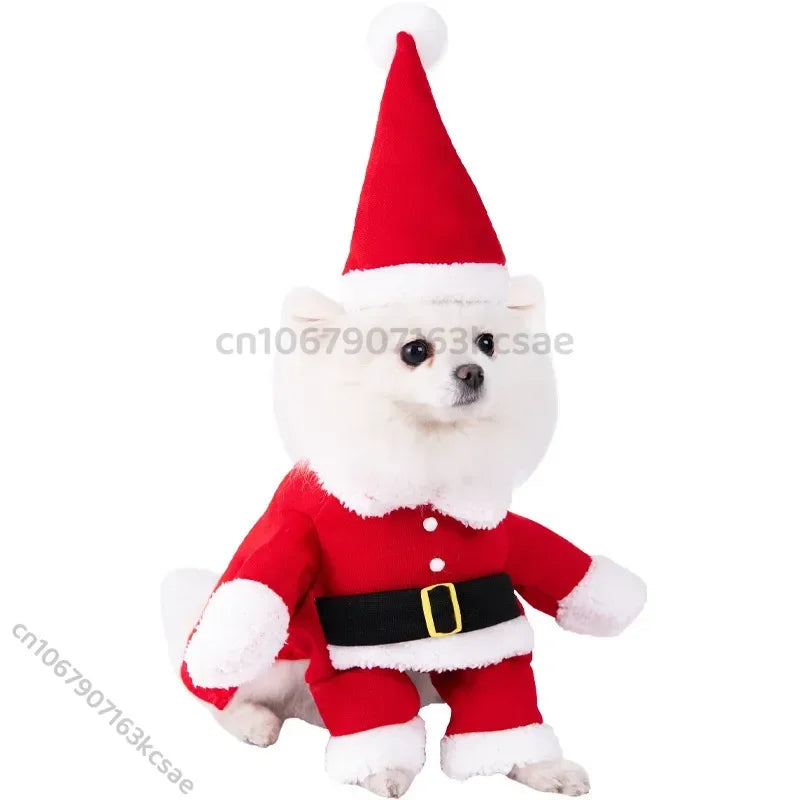 Santa Paws Holiday Costume – Cozy Christmas Outfit with Cap for Dogs & Cats ##