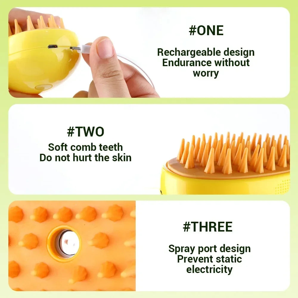 3-in-1 Electric Pet Grooming Steam Brush ##