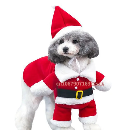 Santa Paws Holiday Costume – Cozy Christmas Outfit with Cap for Dogs & Cats ##