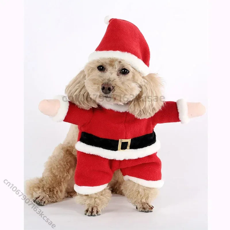 Santa Paws Holiday Costume – Cozy Christmas Outfit with Cap for Dogs & Cats ##