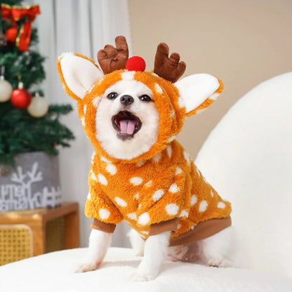 Cozy Christmas Elk Jumpsuit - Fleece Pajamas for Small & Medium Dogs and Cats ##